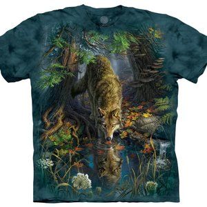 Wolf Enchanted Pool Reflection Gray Wolves Wild Pack The Mountain Shirt S-3X